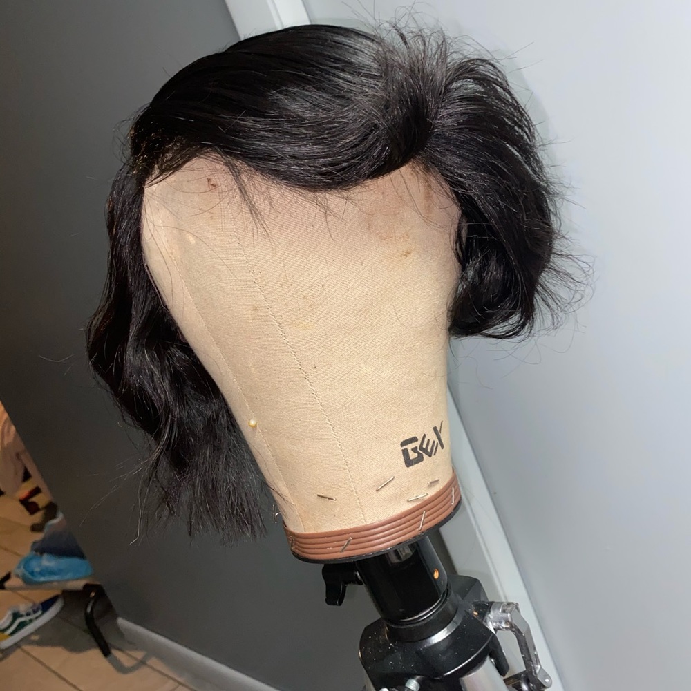 Human hair Right side curved part pixie wig